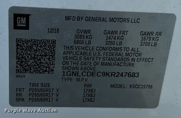 image for item LF9401 2019 Chevrolet Tahoe Police  SUV