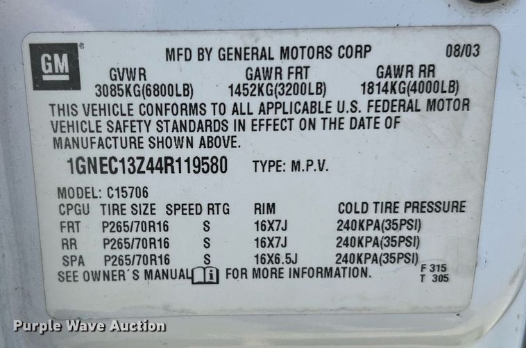 image for item LF9403 2004 Chevrolet Tahoe  SUV