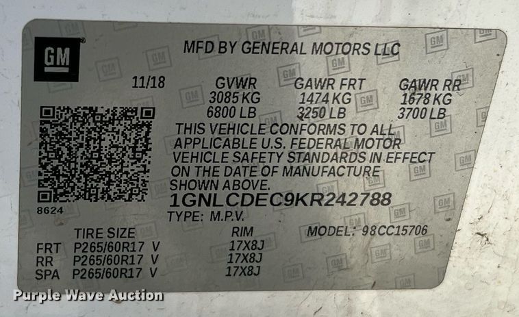 image for item LF9404 2019 Chevrolet Tahoe Police  SUV