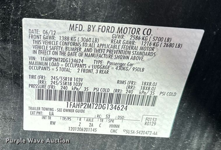 image for item LQ9005 2013 Ford Taurus Police Interceptor