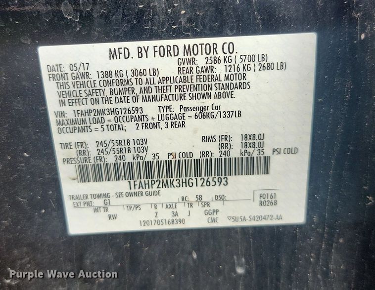 image for item LQ9123 2017 Ford Taurus Police Interceptor