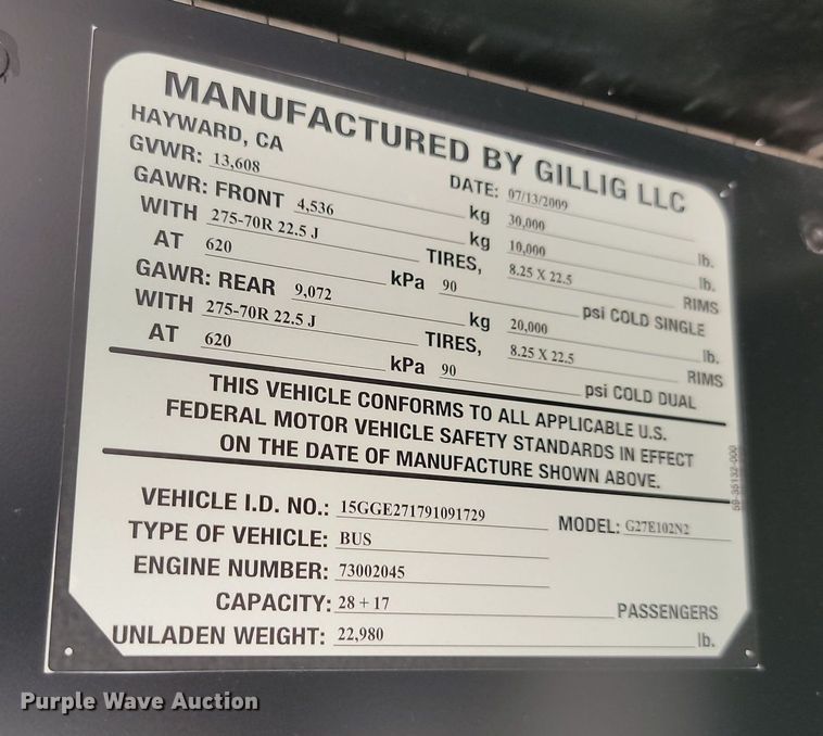 image for item LQ9131 2009 Gillig  shuttle bus