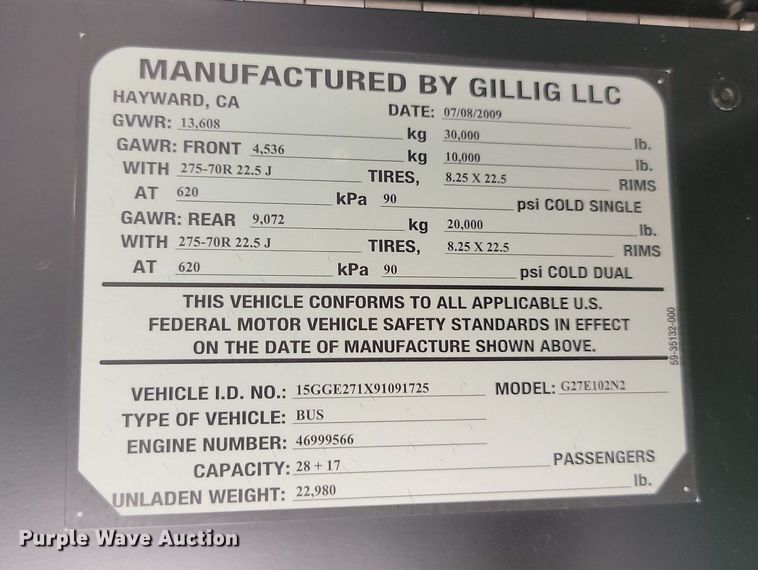 image for item LQ9132 2009 Gillig  shuttle bus