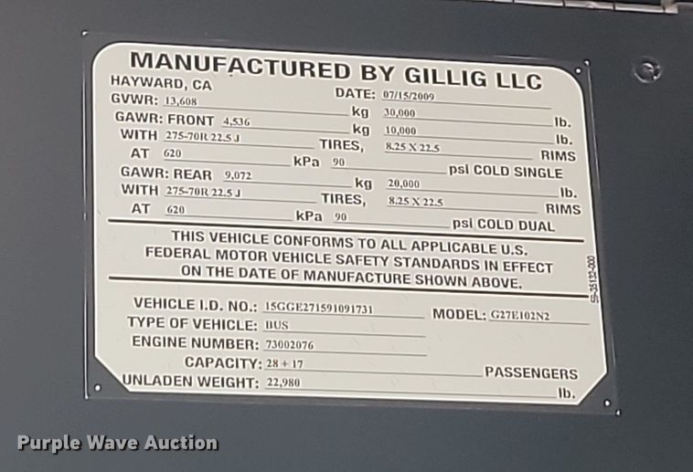 image for item LQ9134 2009 Gillig  shuttle bus