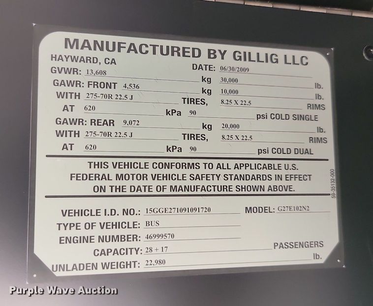 image for item LQ9139 2009 Gillig  shuttle bus