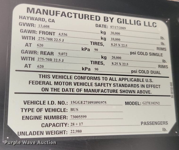 image for item LQ9140 2009 Gillig  shuttle bus