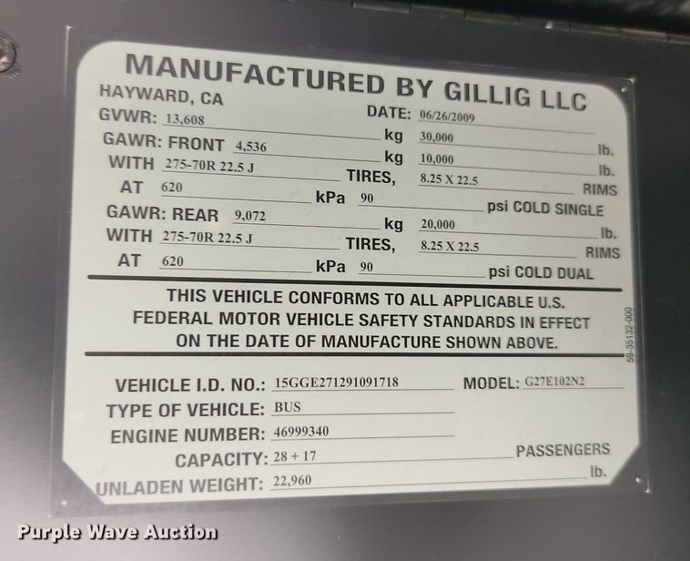 image for item LQ9141 2009 Gillig  shuttle bus