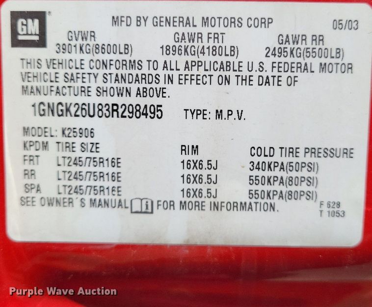 image for item LS9716 2003 Chevrolet Suburban 2500  SUV