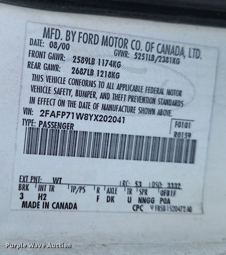 image for item LS9717 2000  Ford Crown Victoria Police Interceptor