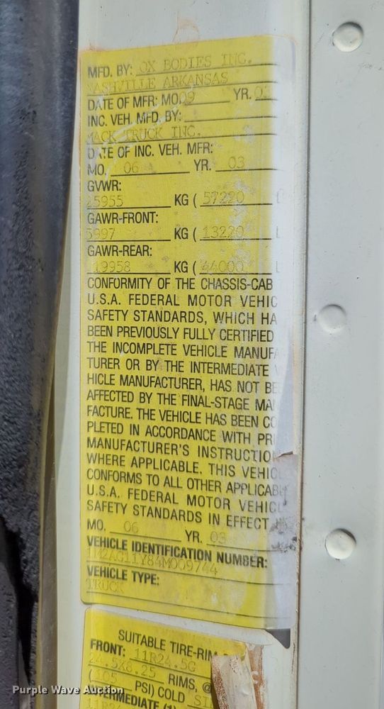 image for item LY9307 2004 Mack CV713 Granite  dump truck