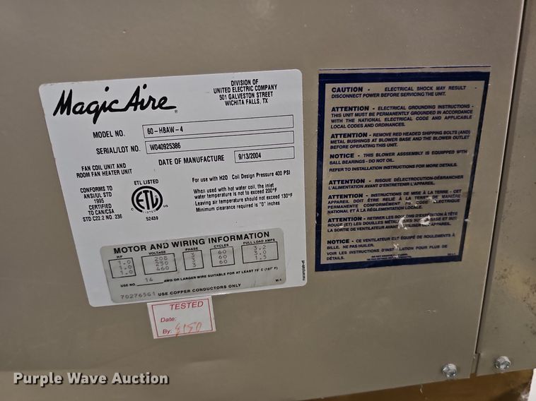 image for item ME9011 2004 MagicAire 60-HBAW-4  AC unit