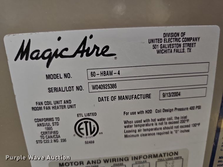 image for item ME9011 2004 MagicAire 60-HBAW-4  AC unit