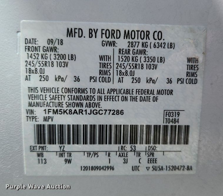 image for item MG9669 2018 Ford Explorer Police Interceptor  SUV