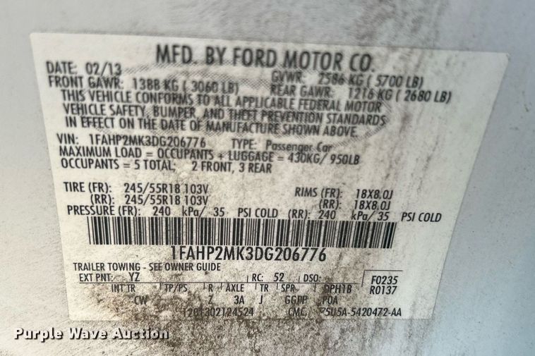 image for item MG9990 2013 Ford Taurus Police Interceptor