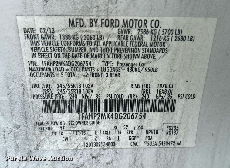 image for item MG9996 2013 Ford Taurus Police Interceptor