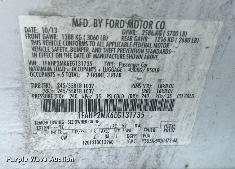 image for item MG9997 2014 Ford Taurus Police Interceptor