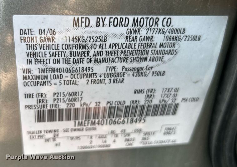 image for item MH9000 2006 Mercury Montego