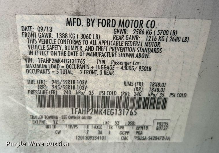 image for item MH9003 2014 Ford Taurus Police Interceptor