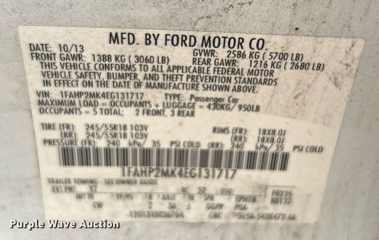 image for item MH9006 2014 Ford Taurus Police Interceptor