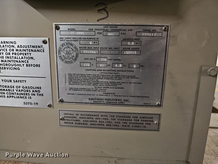 image for item MH9299 (2) Hastings GF-200E furnaces