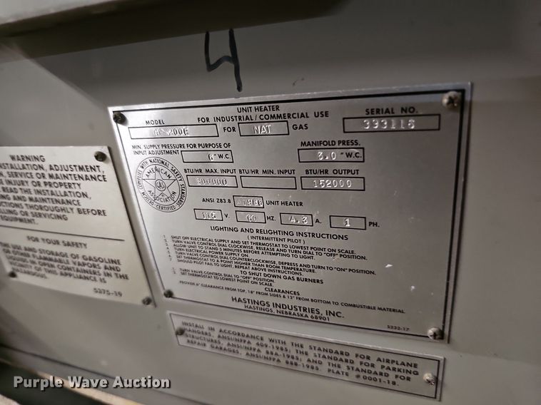 image for item MH9299 (2) Hastings GF-200E furnaces