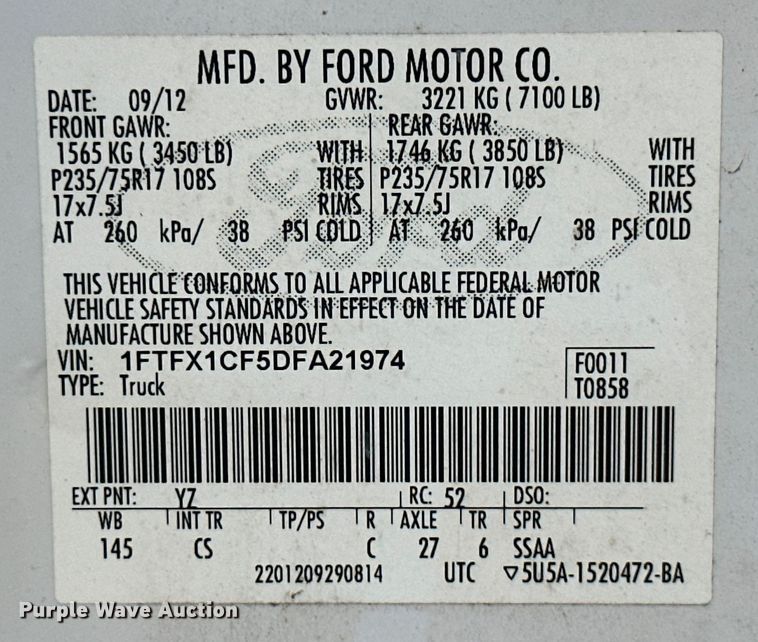 image for item ML9146 2013 Ford F150  pickup truck