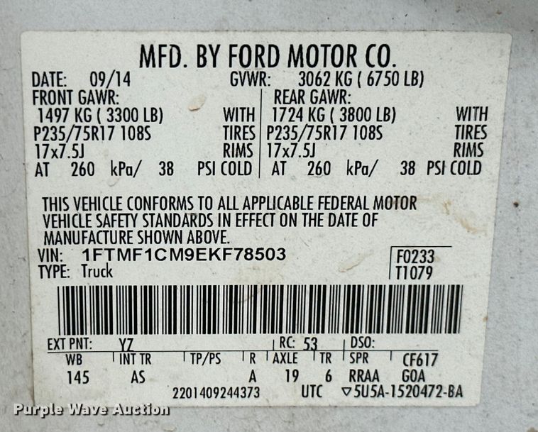 image for item ML9147 2014 Ford F150  pickup truck