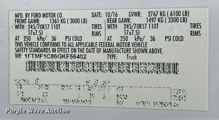 image for item ML9148 2016 Ford F150  pickup truck