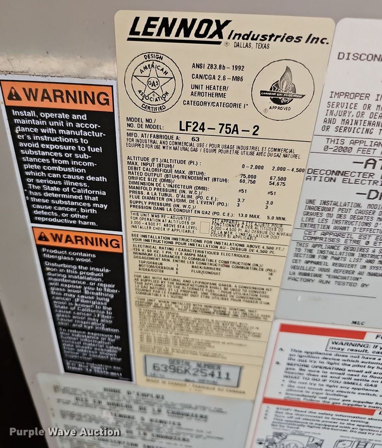 image for item MP9395 Lennox LF24-75A-2  propane heater