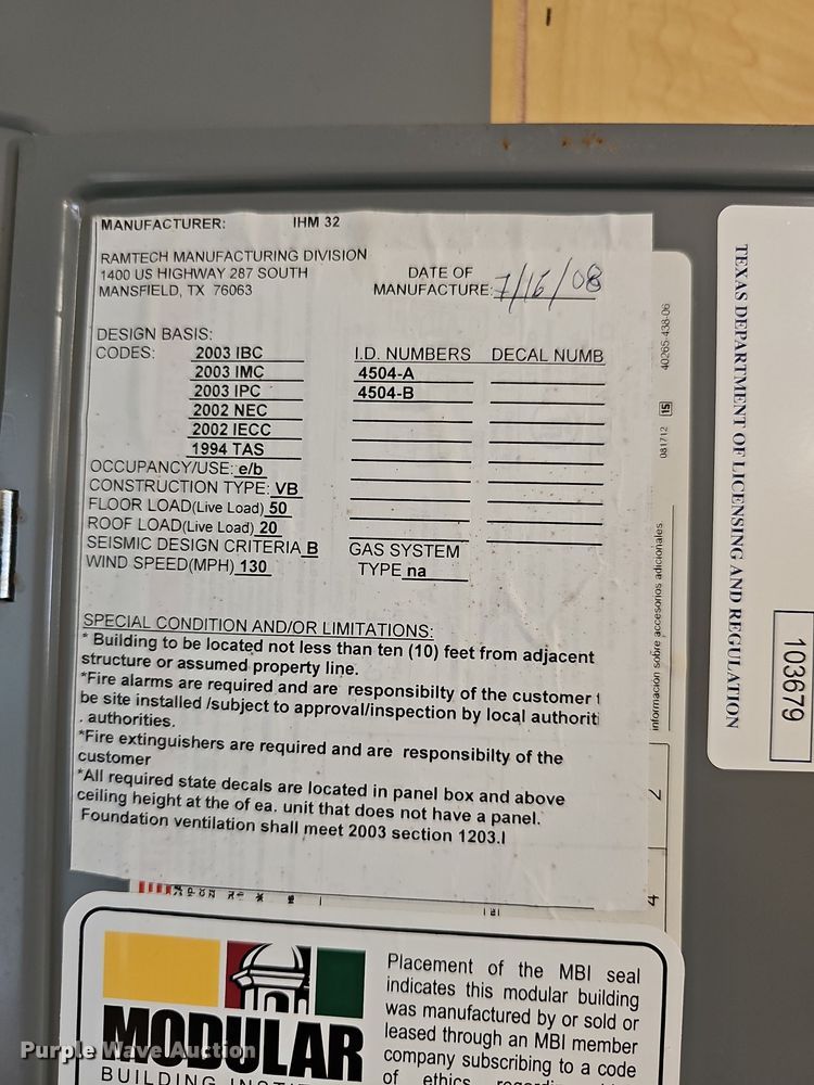 image for item MP9440 2008 Ramtech UHM32   modular classroom