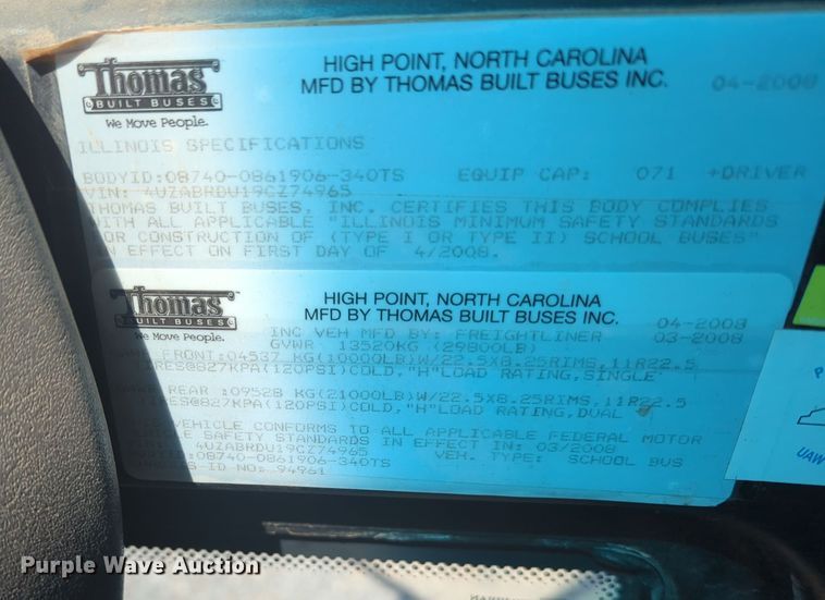 image for item MY9926 2009 Freightliner B2 school bus