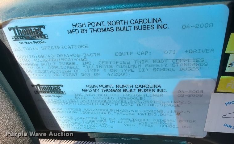 image for item MY9926 2009 Freightliner B2 school bus