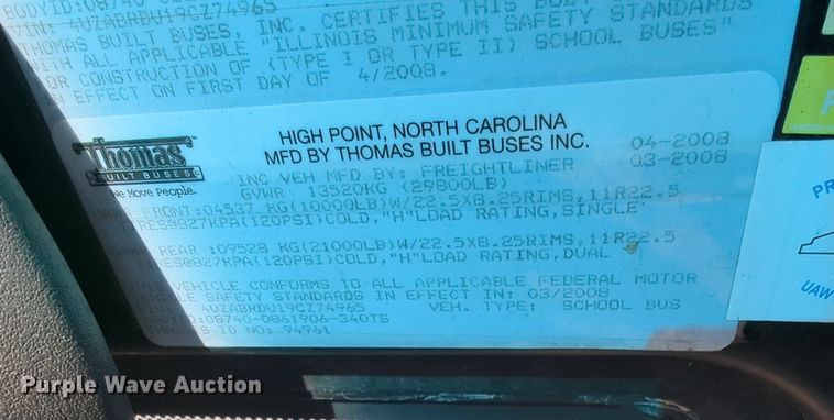 image for item MY9926 2009 Freightliner B2 school bus