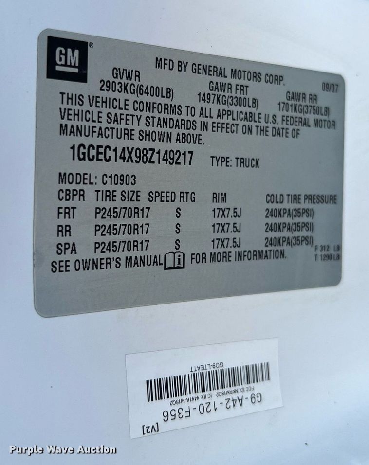 image for item NA9110 2008 Chevrolet Silverado 1500  pickup truck