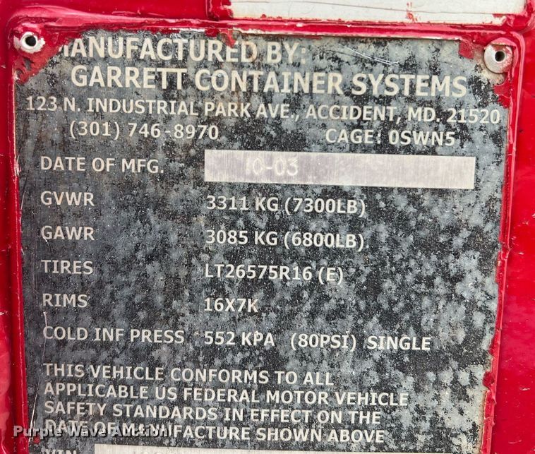 image for item NA9120 2003 Garrett Container Systems  generator