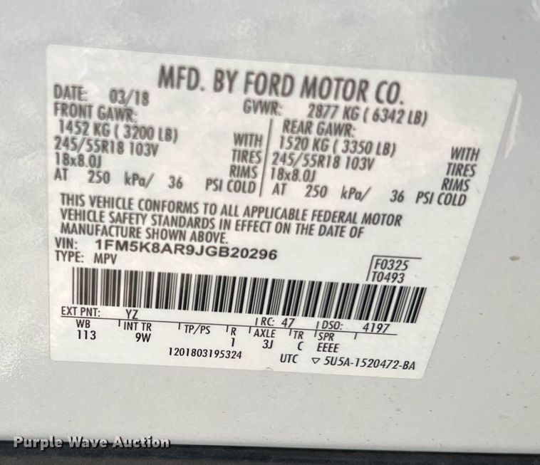 image for item NA9129 2018 Ford Explorer Police Interceptor  SUV