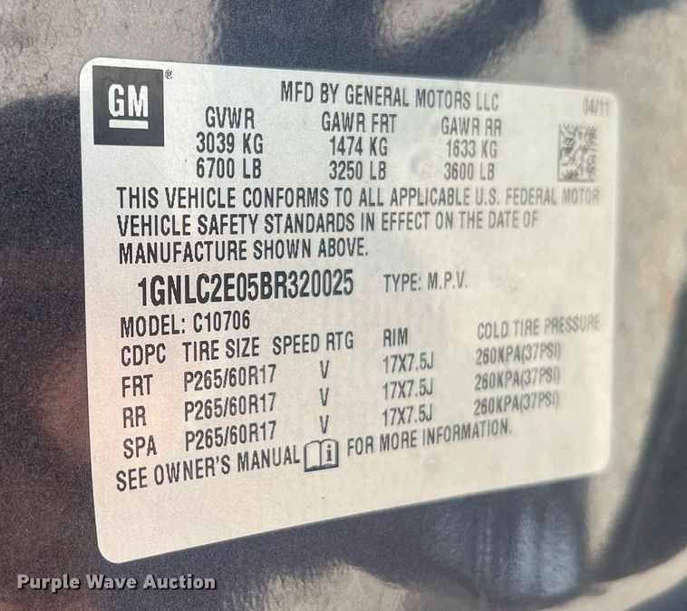 image for item NA9148 2011 Chevrolet Tahoe Police  SUV