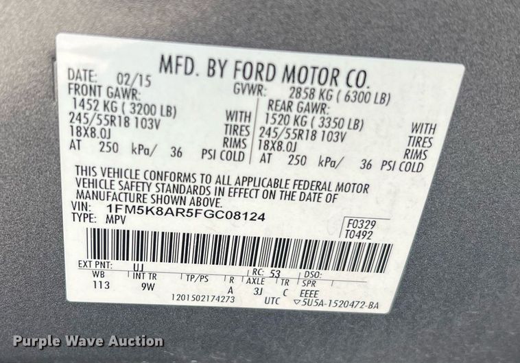 image for item NA9149 2015 Ford Explorer Police Interceptor  SUV