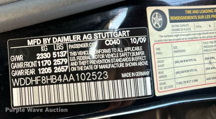 image for item NF9094 2010 Mercedes Benz E-Class E350