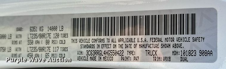 image for item NF9095 2017 Dodge Ram 3500  Crew Cab pickup truck