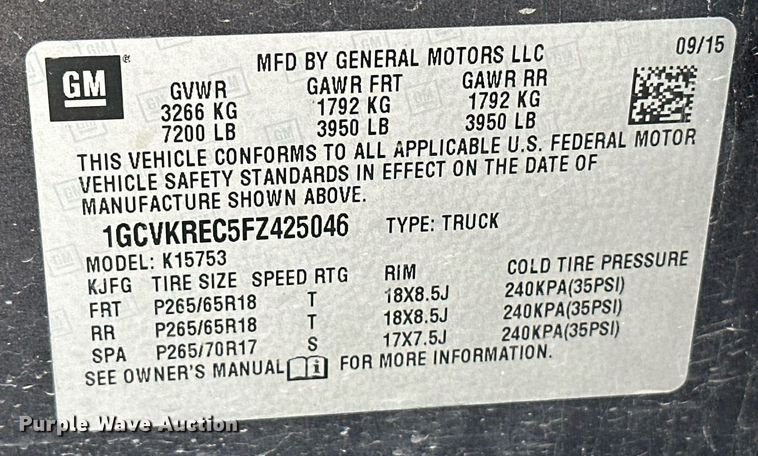 image for item NF9096 2015 Chevrolet Silverado 1500  Double Cab pickup truck