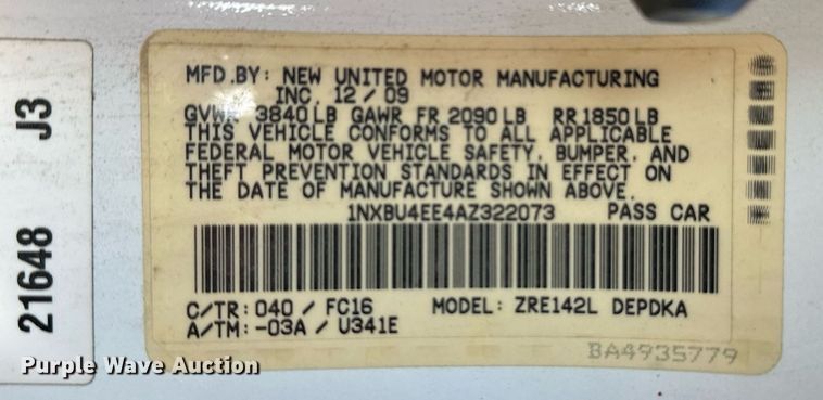 image for item NF9097 2010 Toyota Corolla