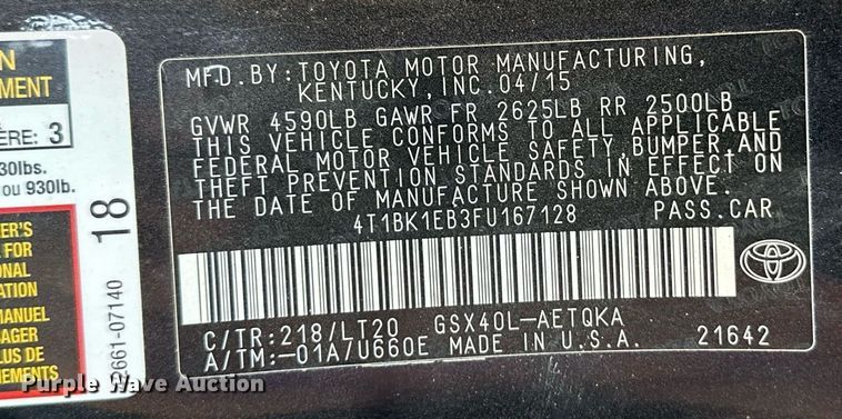 image for item NF9098 2015 Toyota Avalon
