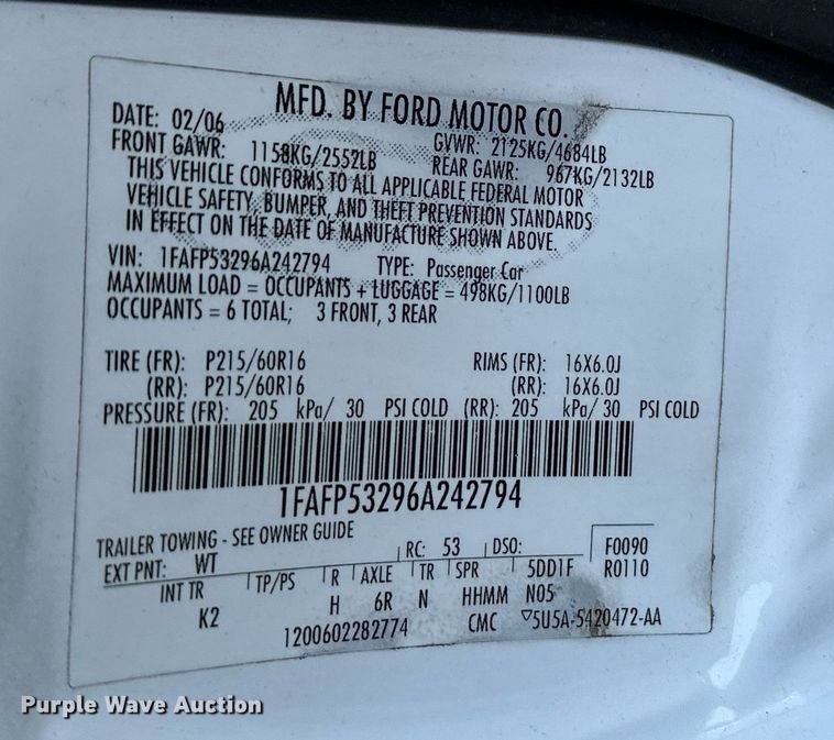 image for item NF9190 2006 Ford Taurus SE