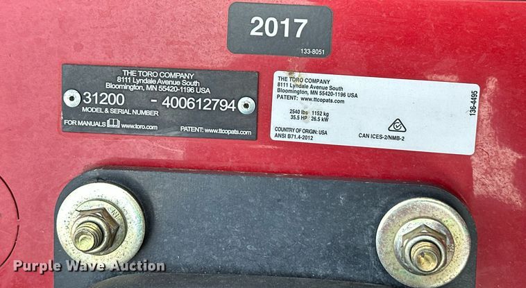 image for item NF9194 2017 Toro Ground Master 360 31200  lawn mower