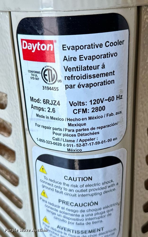 image for item NF9195 2019 Dayton 6RJZ4  evaporative cooler