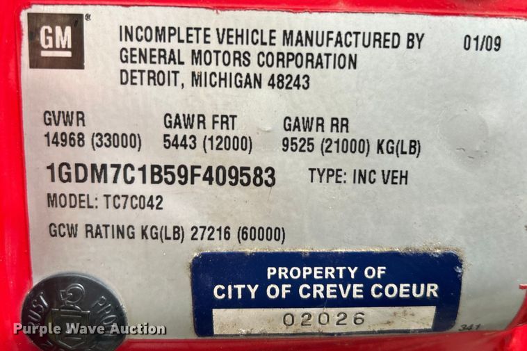 image for item NL9400 2009 GMC C7500  dump truck