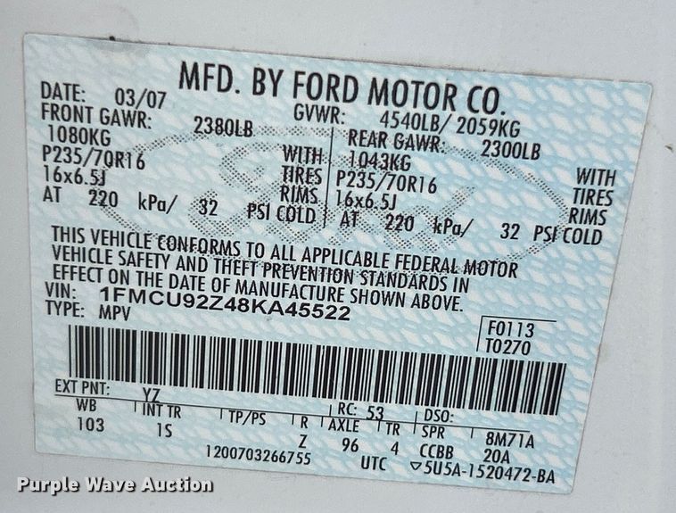 image for item NL9525 2008 Ford Escape  SUV