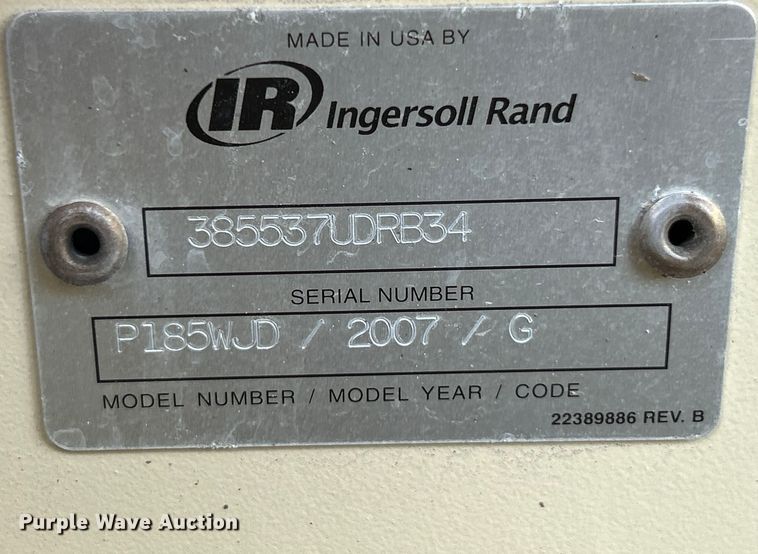 image for item NL9559 2007 Ingersoll Rand P185WJD  air compressor