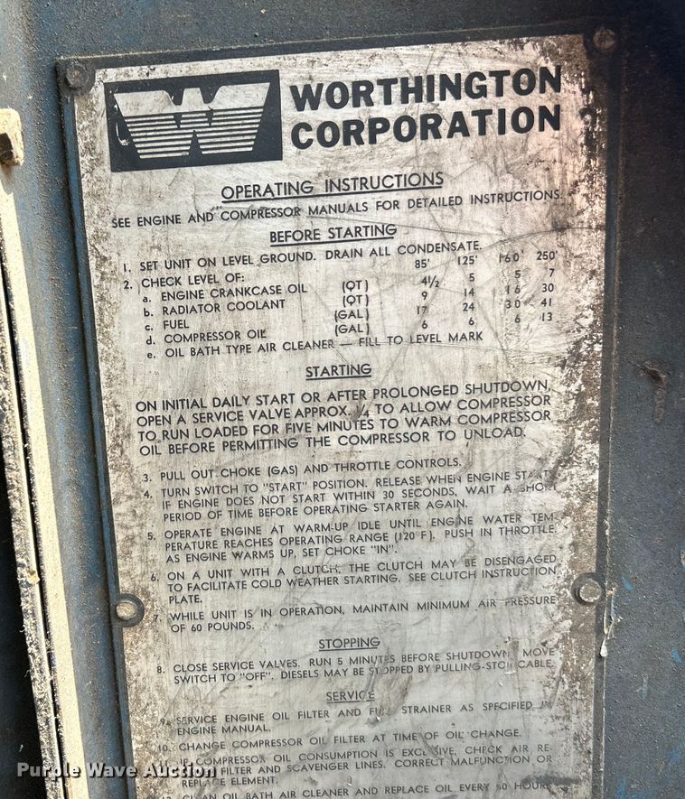 image for item NL9560 Worthington 1866  air compressor